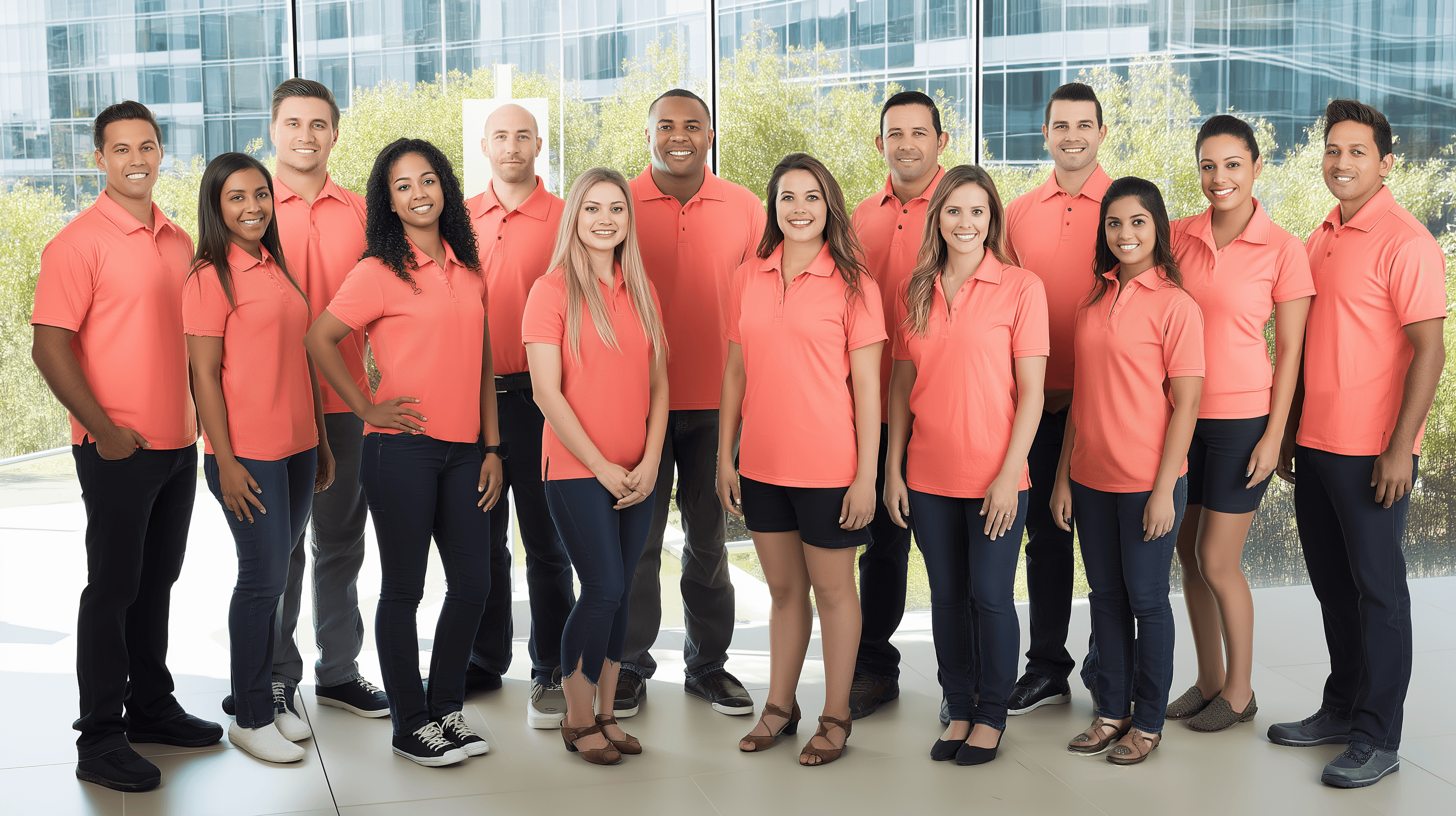 Staff group photo near company office